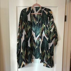 Tropical Leaf Kimono in Green and White